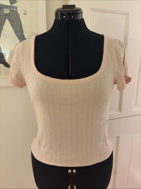 Free People Ribbed Square Neck Crop Top in Pale Pink
